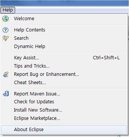메뉴 > Help > About Eclipse Platform