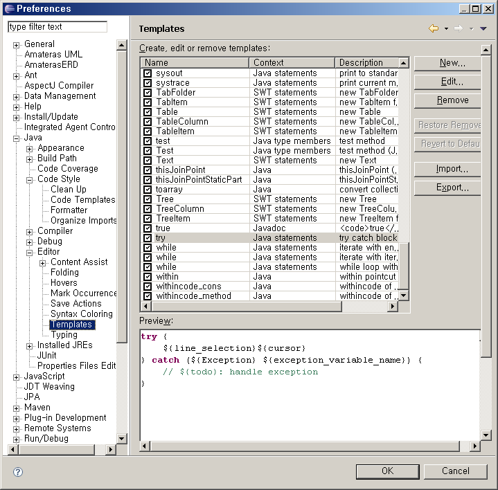 코드 템플릿 처리