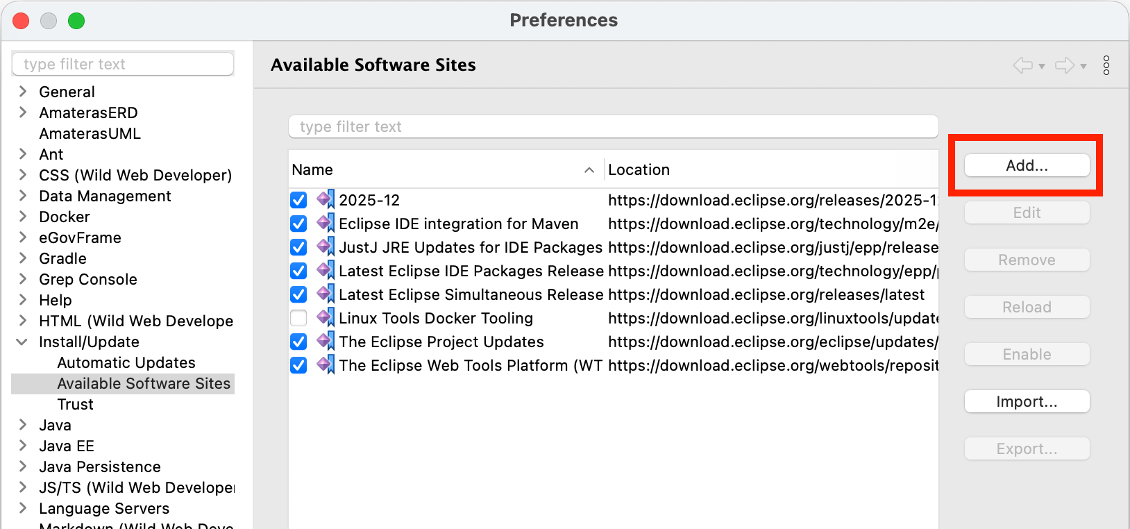 Available Software 목록
