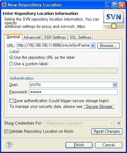 SVN Repository Location 등록