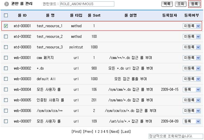 권한별 롤 삭제