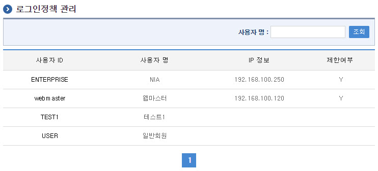 로그인정책 목록조회