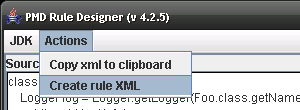PMD Rule Designer의 룰 XML 생성 메뉴